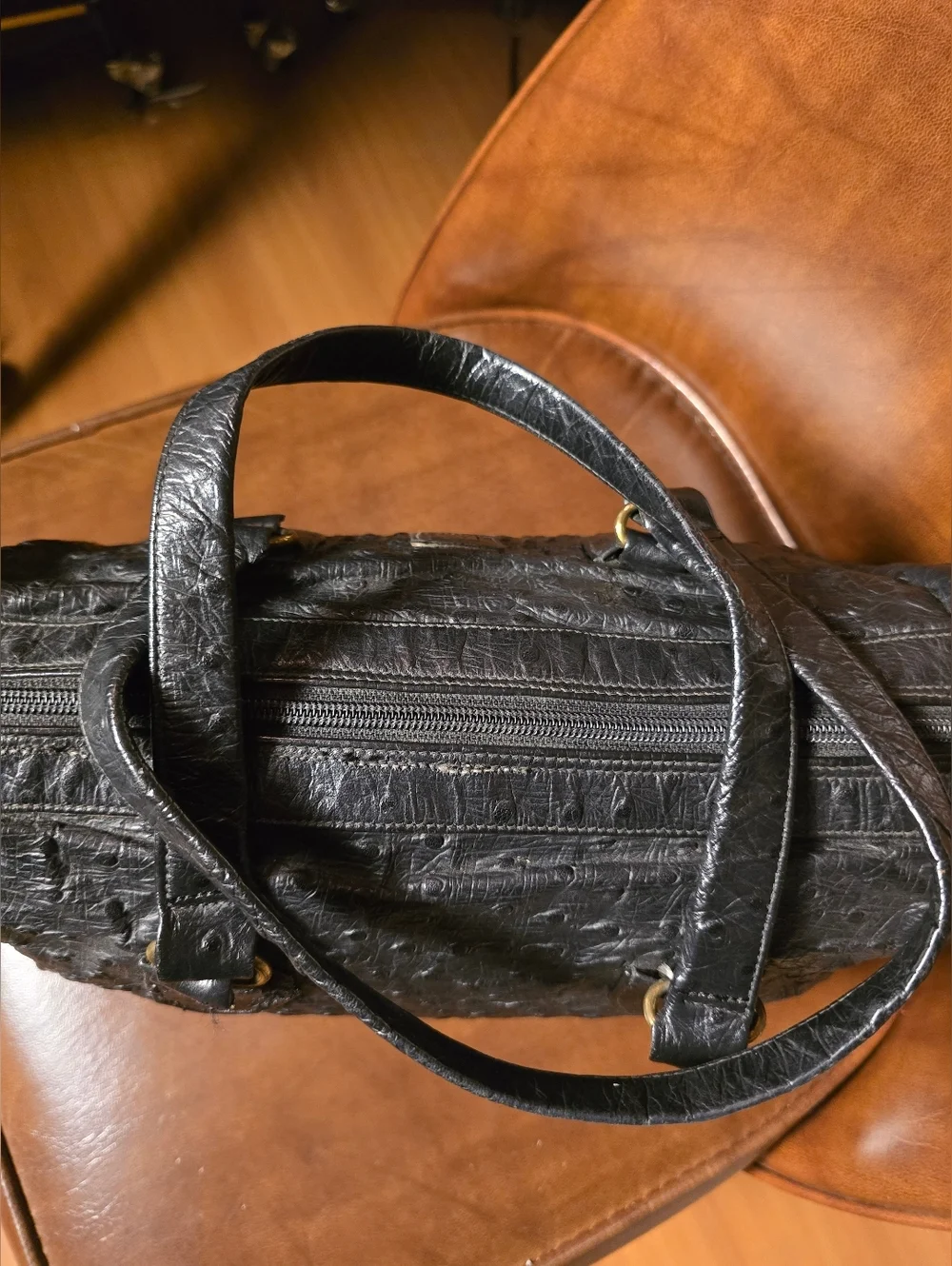 Pierre Cardin Vintage Black Faux Ostrich Bag 90s